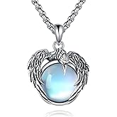 AINFQY Raven Necklace 925 Sterling Silver Moonstone Crow Necklace Raven Skull Necklace Raven Jewelry Gifts for Women men