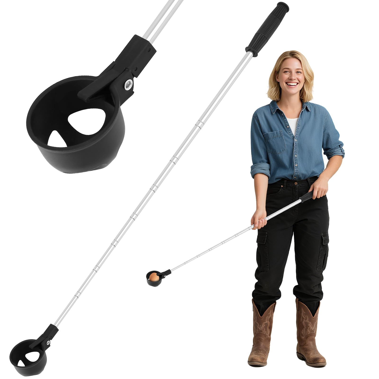 Photo 1 of Lconvicely Egg Grabber for Chicken Eggs – Extendable Egg Picker Tool with Anti-Slip Handle, 15–78" Long Grabber Reacher Tool for Picking Eggs from Coop, Poultry Nest, and Farm Use