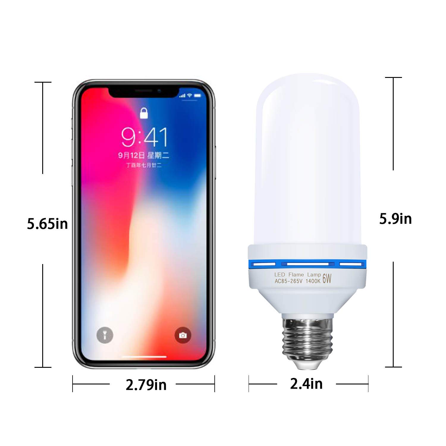 2018 LED Flame Bulb Built-in Gravity Sensor E26/6w - Lamp Flaming Bulbs - Simulate Nature Fire Flicker Flame