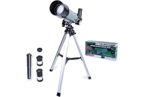 QOOARKER Telescope for Kids - 90x Magnification, Includes Three Eyepieces, Tabletop Tripod and Moon Lens, Portable Refractor Telescope for Children and Beginners