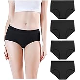 wirarpa Women's Underwear Cotton Mid Waisted Ladies Panties Full Coverage Briefs 4 Pack (Regular & Plus Size)