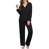 PrinStory Women Pajamas Set Button Down 2 Piece Pjs Sets Long Sleeve Loose Sleepwear Soft Loungewear with Pockets