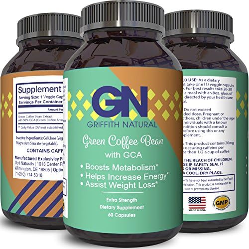 100% Pure Green Coffee Bean Extract Weight Loss Supplements with Chlorogenic Acid Metabolism Enhancement Appetite Suppressant For Obesity Burn Fat Natural Detox Health Benefits by Griffith Natural