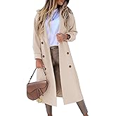BZB Women's Long Coat Notched Lapel Collar Double Breasted Pea Coat Winter Elegant Wool Blend Over Coats Jackets