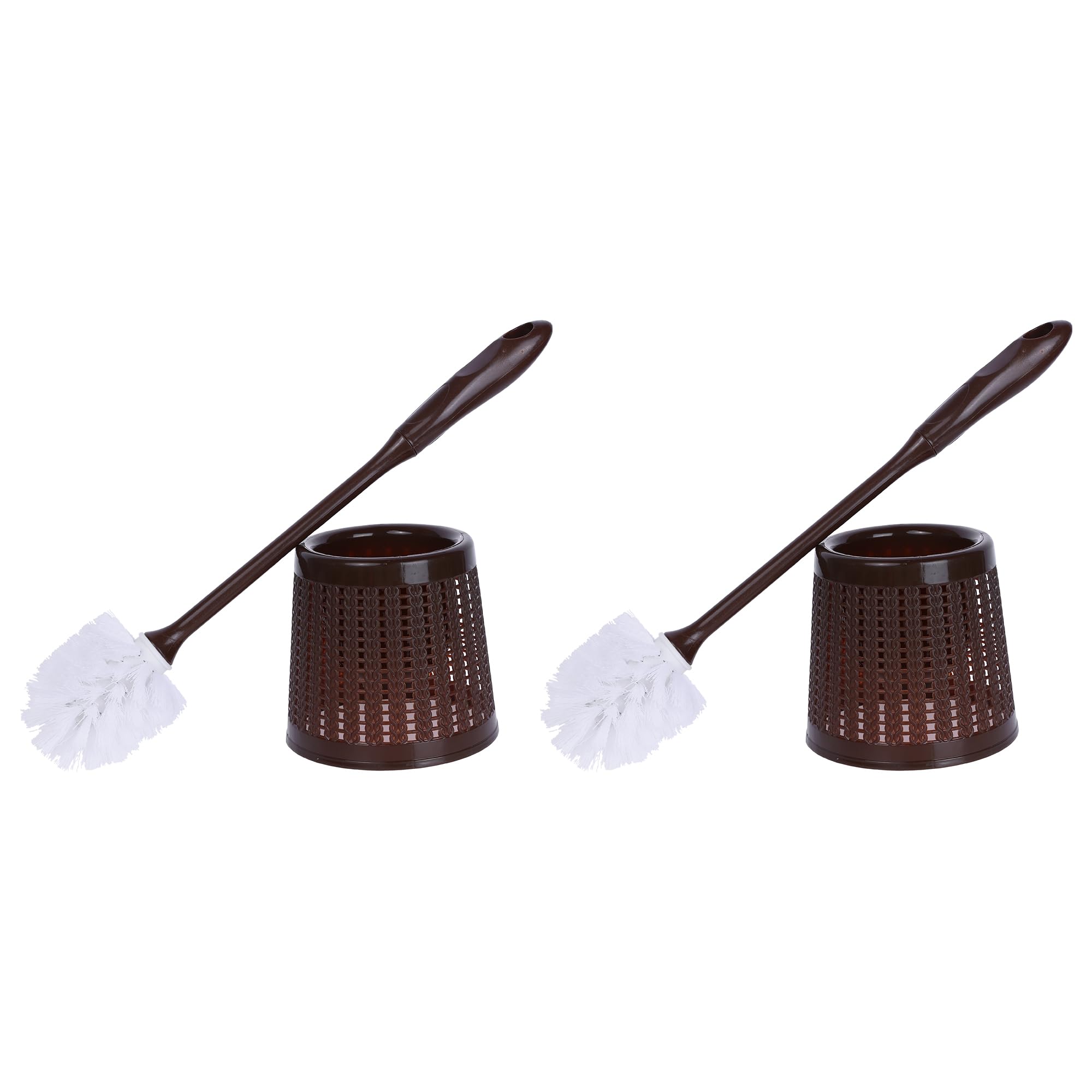 Photo 1 of * only one  brush handle*HMETOL Toilet Brush Wall Mount, Long Handle, Flexible Brush Head, Brush Holder Set, Bathroom Accessories Ventilation Slots Base, Household Essentials 2 Pack Brown