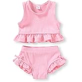HAPPYMA Baby Swimsuit Toddler Girl Bathing Suit Summer Solid Color Bikini Set Beach Two Piece Swim Wear