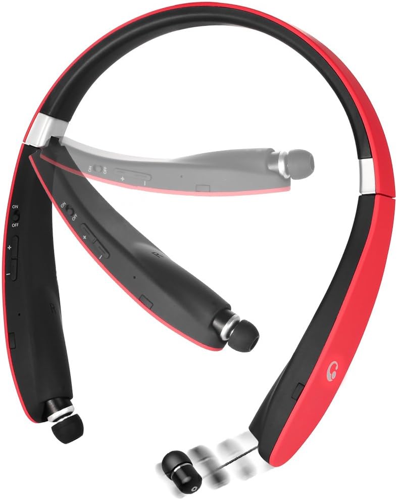 LBell Bluetooth Headset, [Update Version] Wireless Bluetooth V4.1 Foldable & Retractable Neckband Headphones (Red)