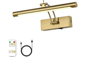 7Degobii Battery Operated Picture Light with Remote,Wireless Gallery Lights Brass 12in Rechargeable Display Light with Flexible Swing Arm,Dimmable Wall Sconce for Artwork on Wall