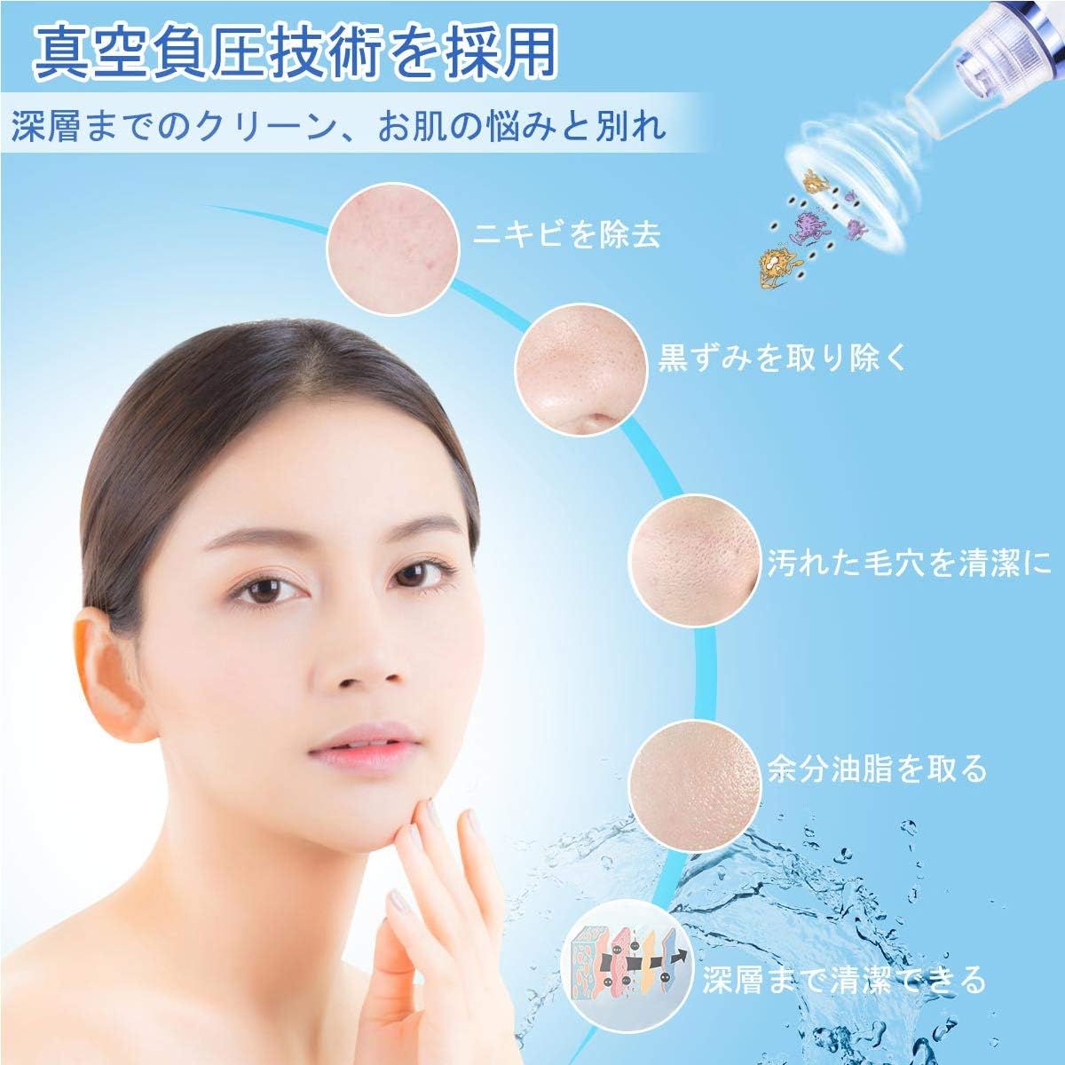 Amazon 毛穴吸引器 温冷美顔器 毛穴クリーナー 毛穴黒ずみ取り ニキビ吸引 毛穴角栓除去 3つのモード 5種類の吸引ヘッド 5階段調整可能 Usb充電式 青 白 Larte 美顔器 美容器 通販