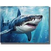 IZTAWEY Shark Poster Canvas Wall Art Ocean Animal Print Funny Bathroom Wall Art Shark Poster Bedroom Decor Aesthetics Living Room Home Wall Decor No Frame 12x16inch