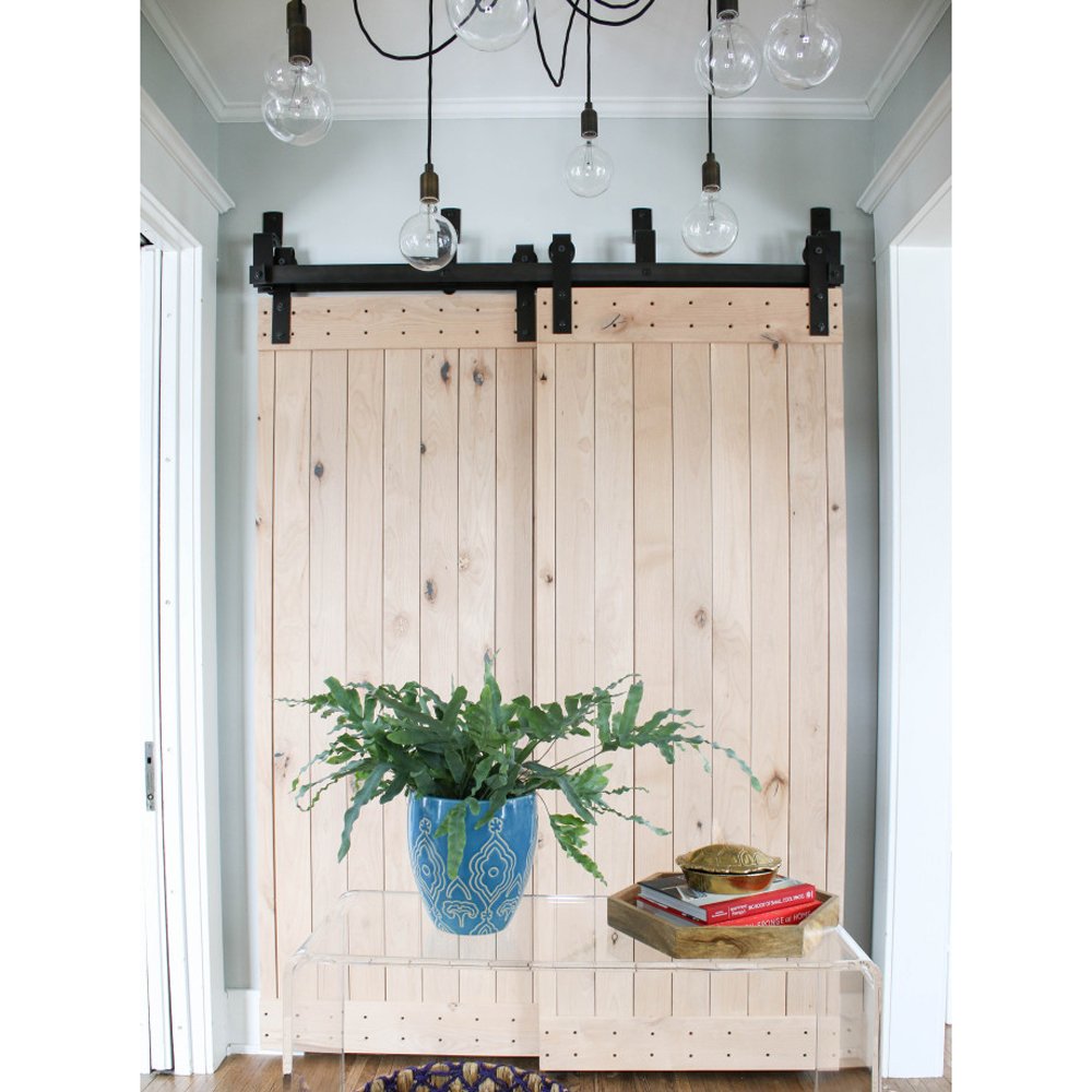 Low Cost Hahaemall Black Steel Bypass Sliding Barn Door Hardware