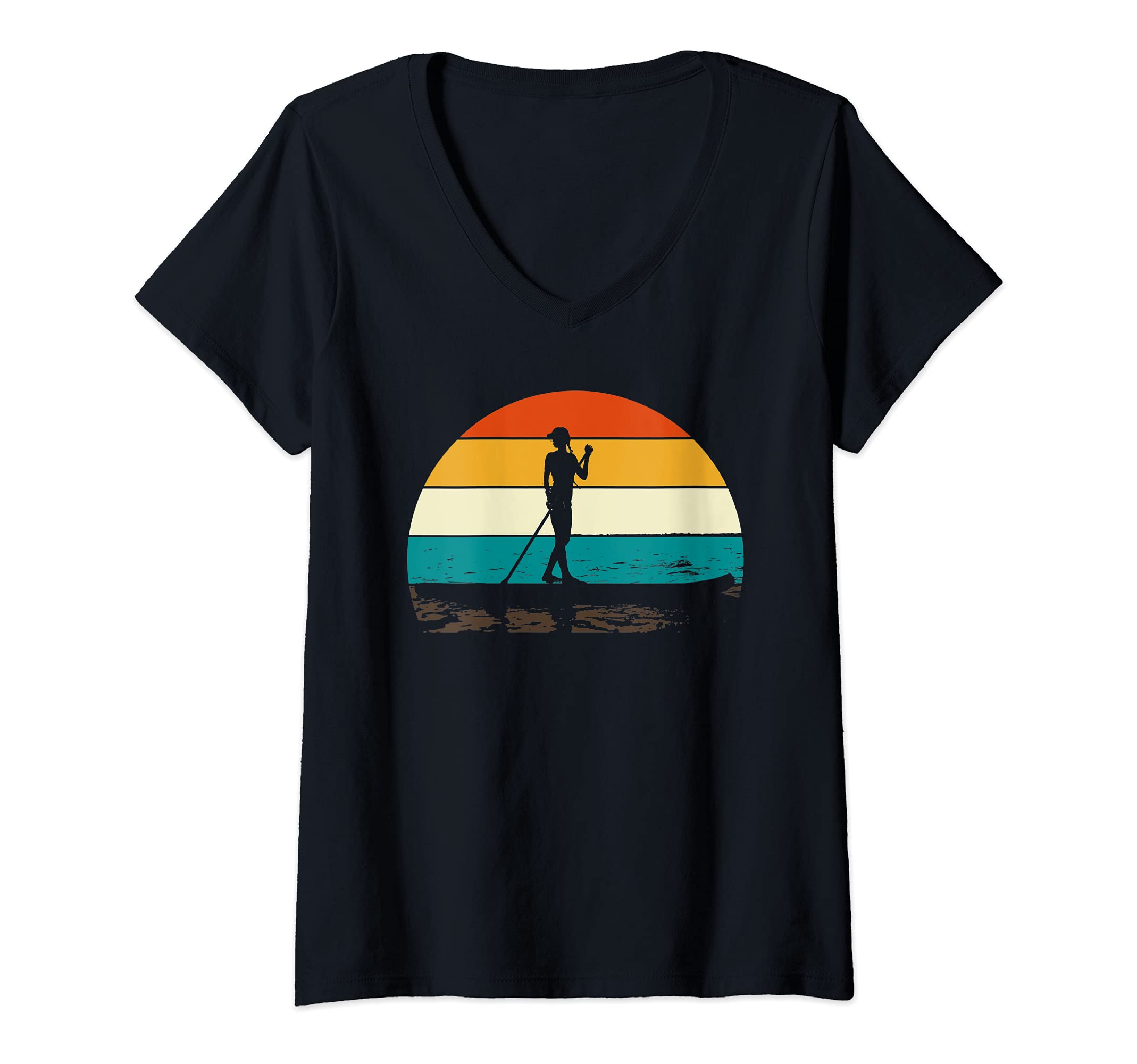 Womens Retro Stand Up Paddling Paddleboarder SUP Stand Up Paddling V-Neck T-Shirt