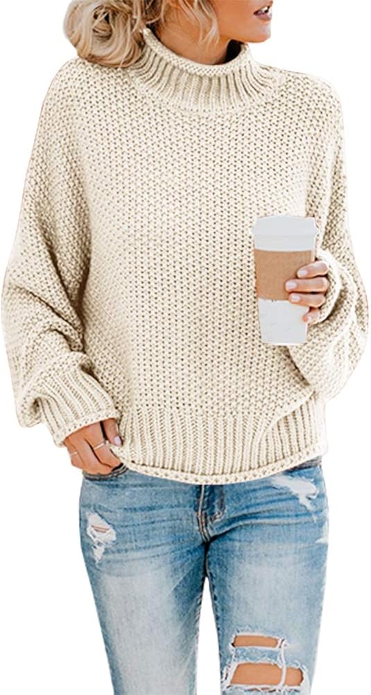 Saodimallsu Womens Turtleneck Oversized Sweaters Batwing Long Sleeve Pullover Loose Chunky Knit Jumper at  Women’s Clothing store