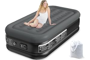 Sprinq 18" Twin Air Mattress with Built in Pump Raised, 3Min Fast Inflatable Mattress, Deluxe Blow Up Mattress Self Inflating Air Mattress, Durable Air Mattress Twin Air Bed, Comfy Inflatable Bed