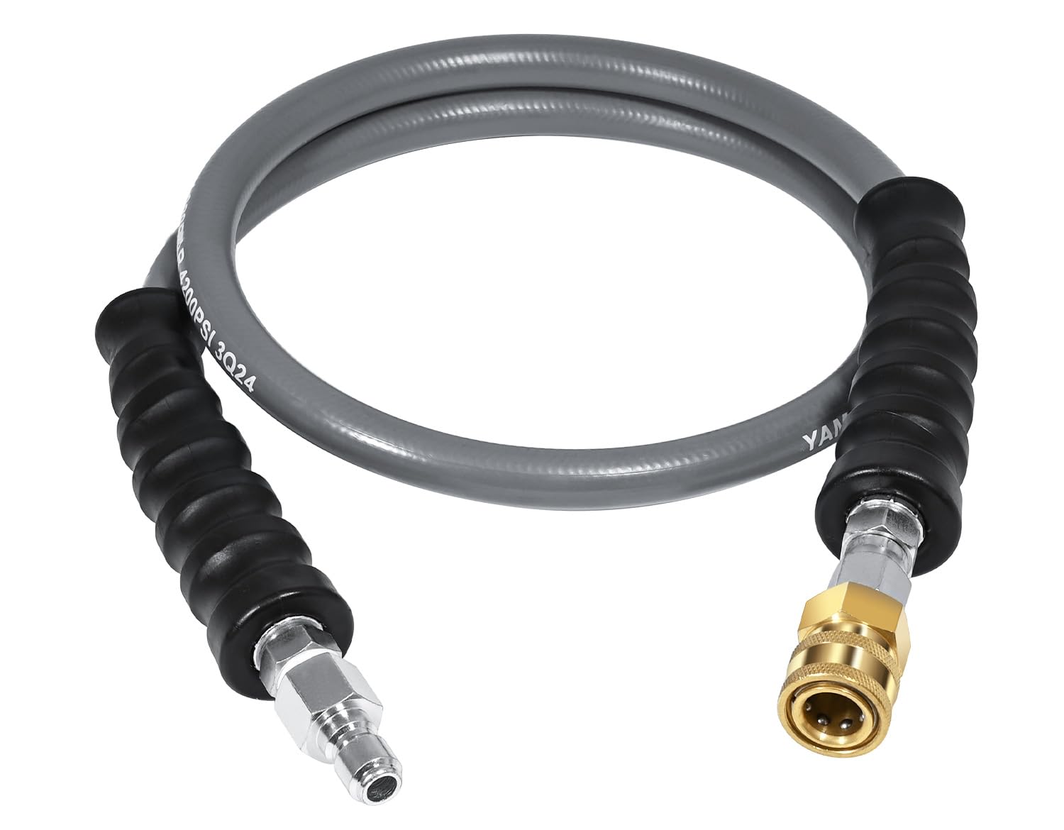 Photo 1 of YAMATIC Non Marking 3/8" 4200PSI Pressure Washer Whip Hose 4ft with Swivel Quick Connect Jumper Hose for Hot/Cold Water Steel Wire Braided Rubber Jacket