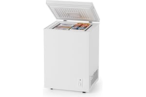 BODACIOUS 3.5 Cu.Ft Compact Chest Freezer, Energy Saving (0.36kWh/24H) & Ultra-Quiet (<40dB), with Removable Basket, 6-Temp, Manual Defrost Drain, Top Open Door Deep Freezer for Apartment, Dorm, Kitchen, White
