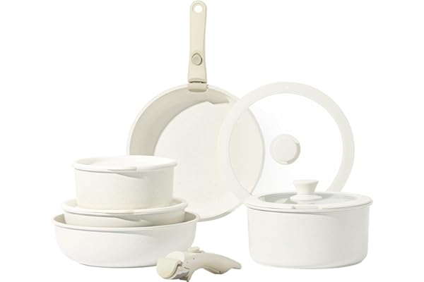 CAROTE 11pcs Pots and Pans Set, Nonstick Cookware Sets Detachable Handle, Induction Kitchen Cookware Set Non Stick with Remov