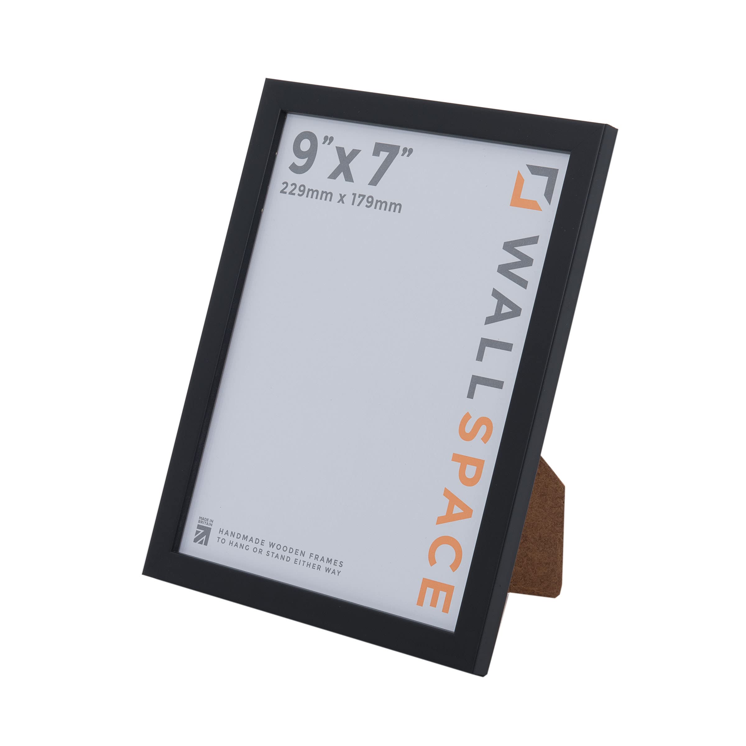 Wall Space Thin 9x7 Black Picture Frame | Black 7x9 Photo Frame | 9 x 7 inch | 229x178mm | 22.9x17.8cm | Solid Wood Wooden with Real Glass | Handmade in UK