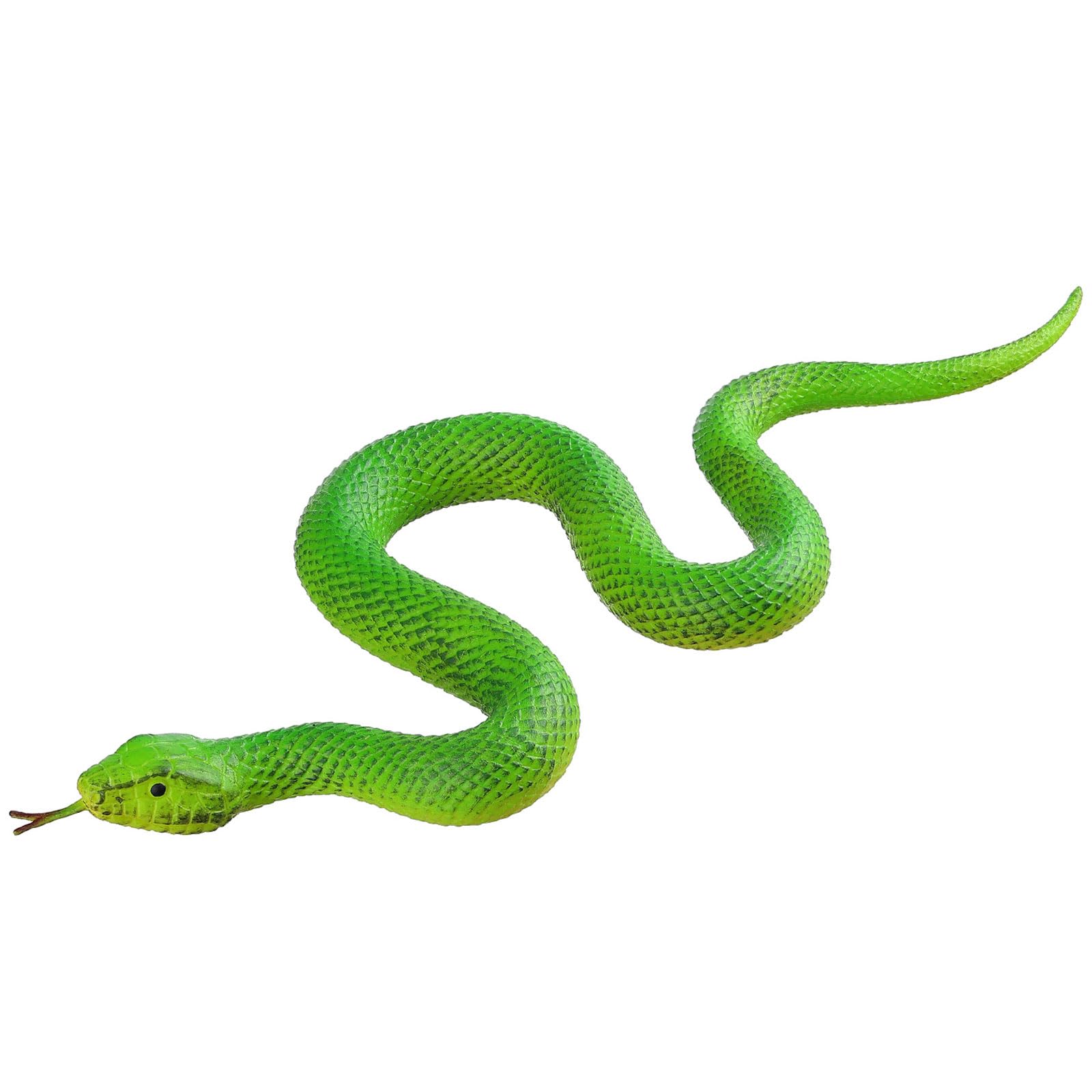 FLORMOON Realistic Fake Snake Toy - Rubber Elastic Lifelike Snake Animal Figures - Halloween Prank Props Stress Relif Toys Educational Toys Birthday Party Gift for Kids (Green)