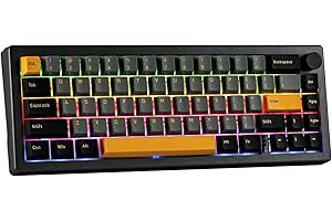 EPOMAKER EK68 65% Wireless Gaming Keyboard, Hot Swappable Gasket Mechanical Keyboard with Metal Knob, Bluetooth 5.0/2.4Ghz Wireless/USB-C Wired Custom Keyboard (Black Gold, Flamingo Switch)
