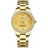 NIBOSI Women's Two-Tone Diamond Watch - Luxury Dress Stainless Steel Waterproof Analog Quartz Wristwatch With Date and Luminous Display