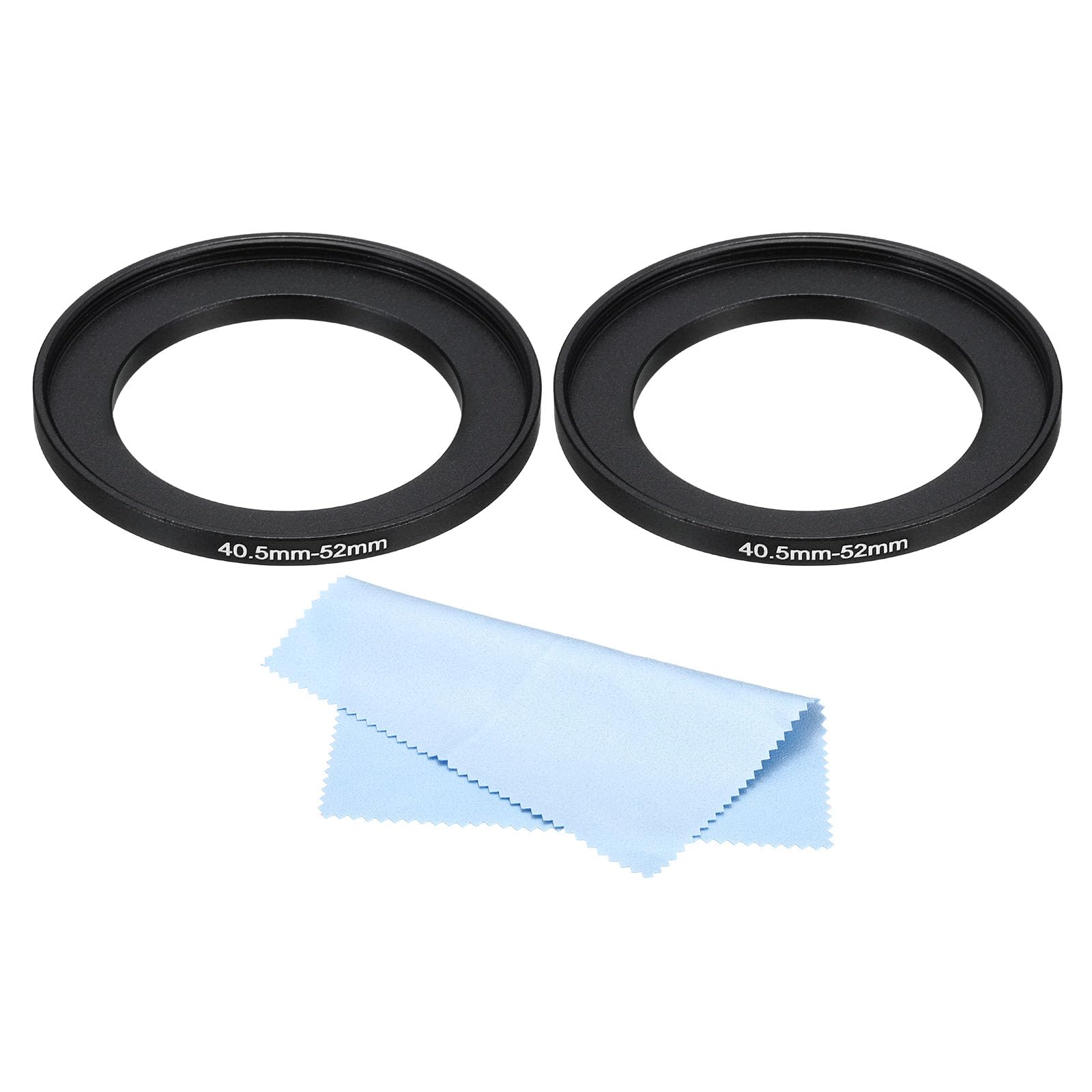 PATIKIL 40.5mm-52mm Metal Step Up Ring with Cleaning Cloth, 2 Pack Camera Lens Filter Adapter Ring Aluminum Filter Adapter Ring for Camera Lenses Hood, Black