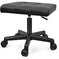 BQKOZFIN Adjustable Height Rolling Footstool Footrest Ottoman for Home Office, Black