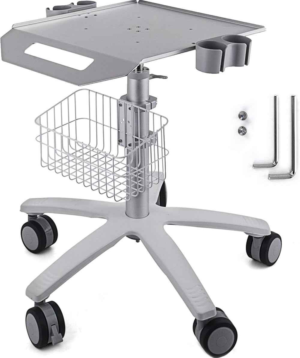 VEVOR Adjustable Height Lab Medical Cart Rolling Trolley w/ Basket 33lbs