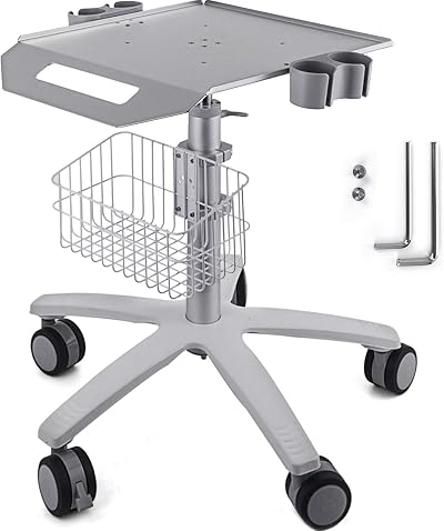 VEVOR Adjustable Height Lab Medical Cart Rolling Trolley w/ Basket 33lbs