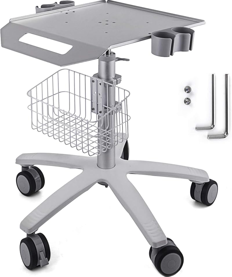 VEVOR Adjustable Height Lab Medical Cart Rolling Trolley w/ Basket 33lbs