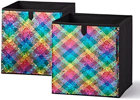 RAINBOW Reversible Sequin Collapsible Storage Cube Bins (10.5 x 10.5), 2 Pack