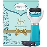 Amope Pedi Perfect Electronic Dry Foot File (Blue) Value Set with 3 Roller Heads (1 Regular and 2 Extra Coarse Roller Heads) and 4 AA Batteries for Feet, Removes Hard and Dead Skin –  1 Count