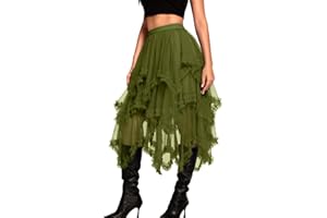 Kaei&Shi Long Tulle Skirt,High Waisted Asymmetrical Ruffle Skirts for Women,Renaissance Fairy Costume Concert Birthday Party