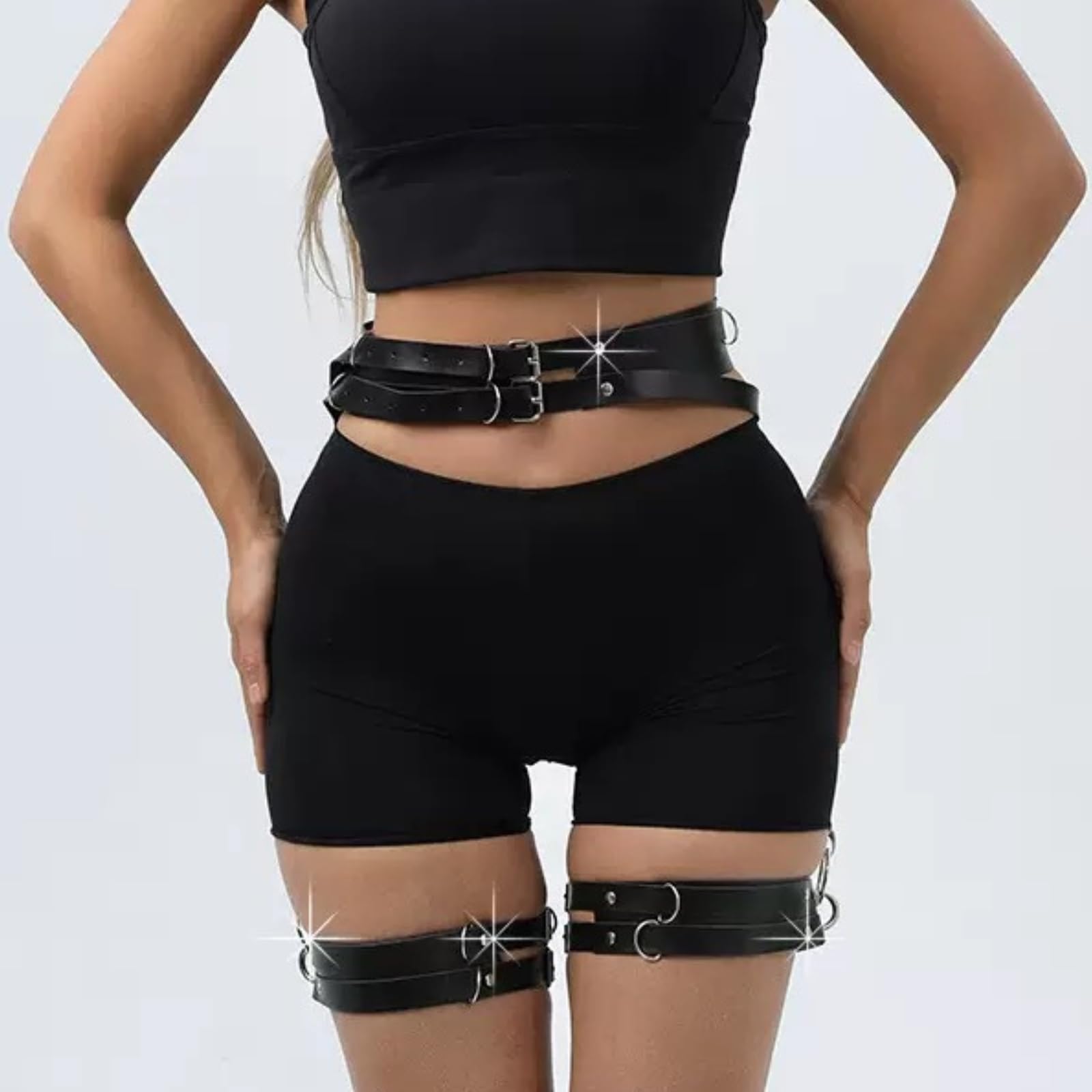 Women Punk Belts PU Leather Body Chain Waist Belt BDSM Lingerie Bondage Bodysuit Goth Harness Lingerie