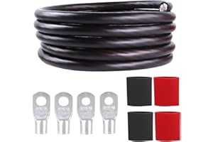 SUNNAREPOON 2/0 AWG Battery Cable (12 Feet Black) - 2/0 Gauge CCA Welding Wire Cables with SC Connector Lugs & 3:1 Heat Shrink Tubes for Solar, Car, RV, Accumulator