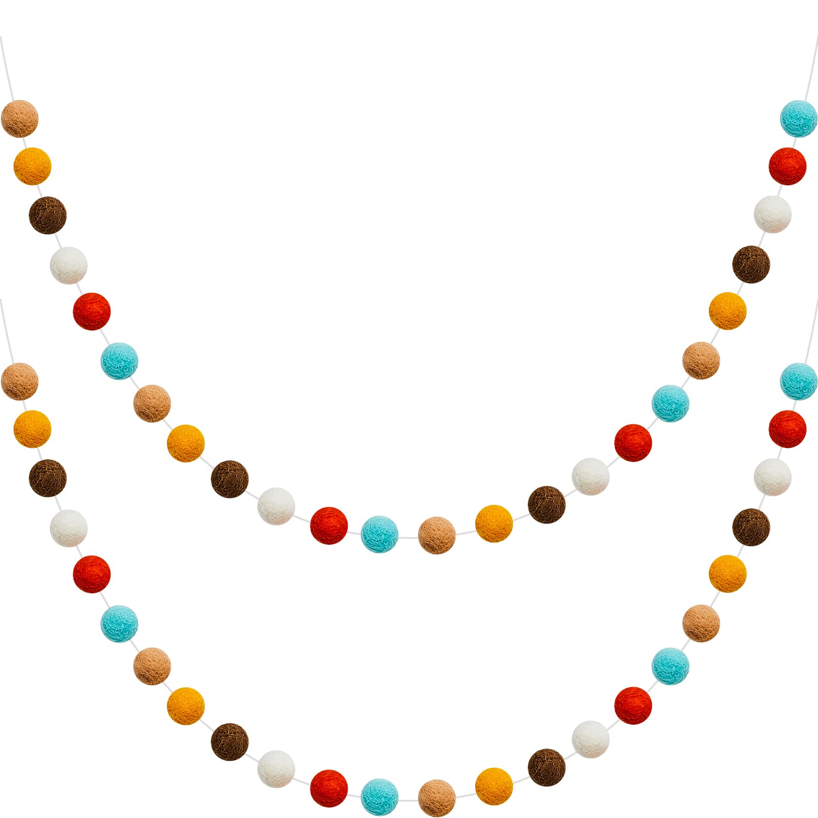 WILLBOND 2 Pieces Wool Felt Rainbow Ball Garland Colorful Pom Pom 6.5 ft Long 24 Ball Garland for Easter Mardi Gras Classroom Halloween Thanksgiving Xmas (Vibrant Colors)