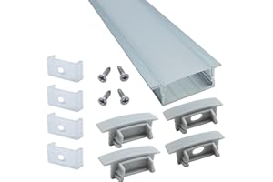 Litever 6-Pack 1M/3.3ft Wide Recess Embeded Aluminum LED Channels with Oyster Diffuser Covers End Caps Mounting Clips for Max 18mm Wide LED Strip Mouning -LL-007-WR-[6 Pack]