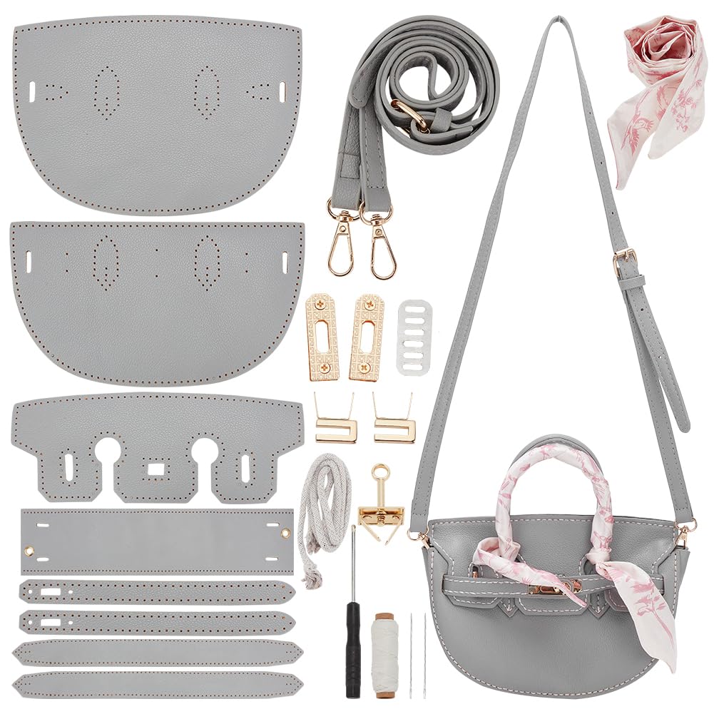 WADORN DIY Imitation Leather Crossbody Bag Kits, DIY Shoulder Bag Making Set Lady DIY Faux Leather Handbag Making Kit 9.0x3.5x5.9 Inch for Handmade Craft Bag Making Accessories, Dark Gray