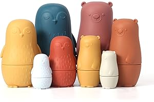 Macabaka Nesting Dolls Toys Set, Silicone Matryoshka Nesting Cups for EasterToys, Montessori Educational Toy for Kids,Toddlers’ Birthday Classic Gift and Shower Gifts (Penguins & Bears) 8 PCS
