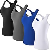 Coume 4 Pack Women's Compression Tank Tops Workout Racerback Tops Basic Sleeveless Athletic Yoga Shirts