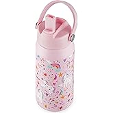 OLDLEY kids Water Bottle - 18oz Insulated Stainless Steel - Wide Straw Lid, Non Spill, Leakproof, Kids Water Bottle for School,Unicorn
