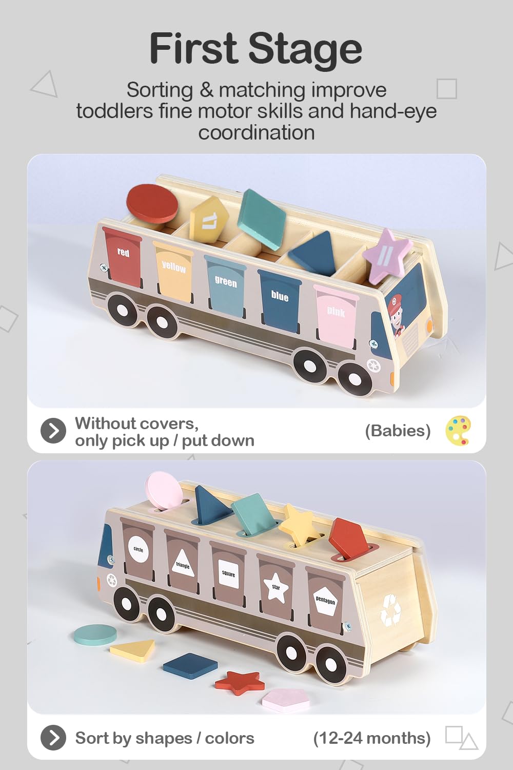 Wooden Toy for Toddlers 2-3 Boys Girls, Color & Shape Sorting Toys for 2 3 Year Old Gifts with Question Cards, Number Blocks & Sticks