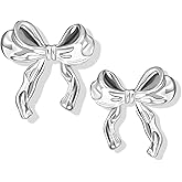 Silver Bow Stud Earrings for Women, 925 Sterling Silver Post Ribbon Knot Stud Earrings Gift