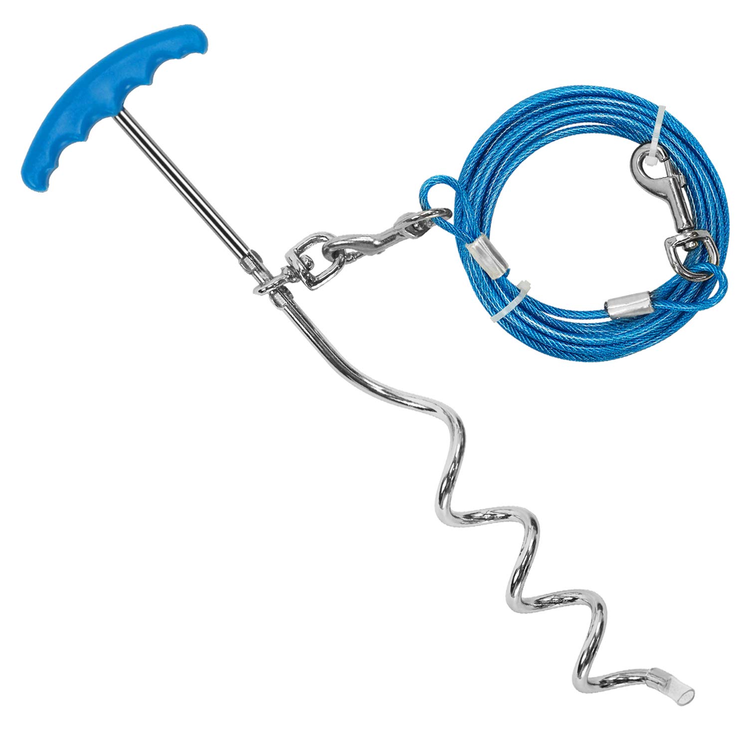 Petphabt 33ft(10m) heavy duty Dog stake and tie out cable with 16 Inch spiral ground stake Puppy pet Outdoor Tie Out Lead Leash Teal — image 1
