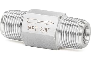 ChillWaves 304 Stainless Steel In-Line Siamese Check Valve 3/8" NPT Male Thread, One-Way Non-return Check Valve，Prevent Water Back-flow(1-PACK)