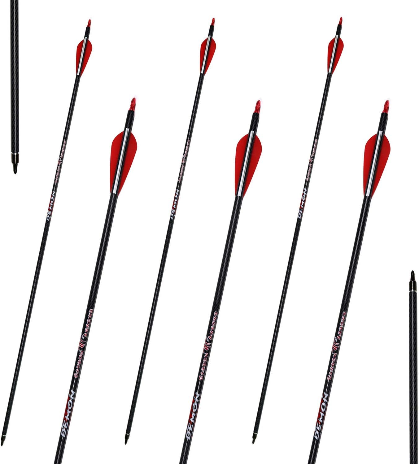 MS JUMPPER Archery Carbon Arrows Hunting Shafts 400 Spine with Plastic Vanes and Field Points for Compound Recurve Bow (Pack of 6)