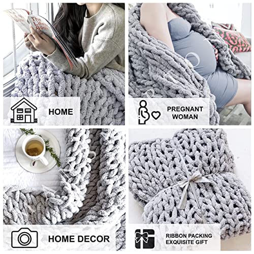Mansmerton Chunky Knit Blanket ThrowLarge50"x60"GreyWarm Soft crochet