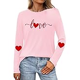 VQD Women's Valentine's Day Shirt Valentine Love Heart Long Sleeve T-Shirt Lover Girlfriend Tops