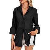 LYANER Women's Flare Long Sleeve Stand Collar Button Down Blouse Shirt Top