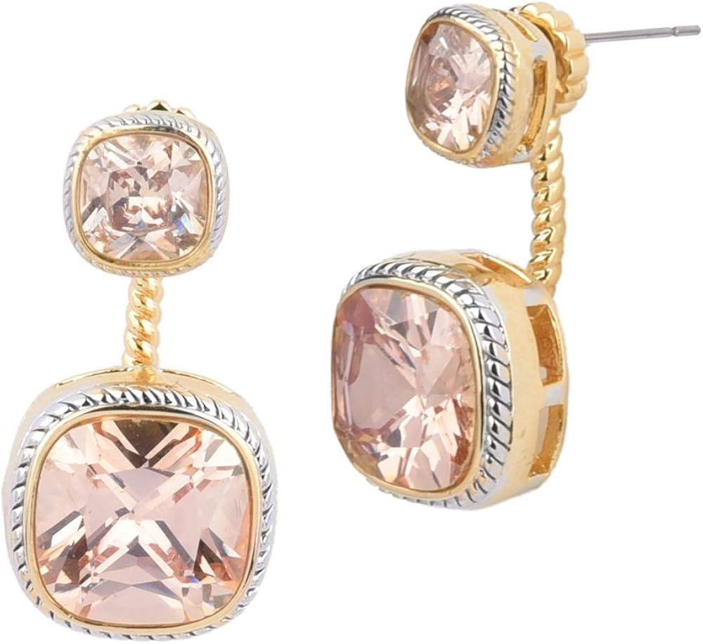 Cushion Cut Cubic Zirconia Ear Jacket Drop Earrings (Champagne CZ